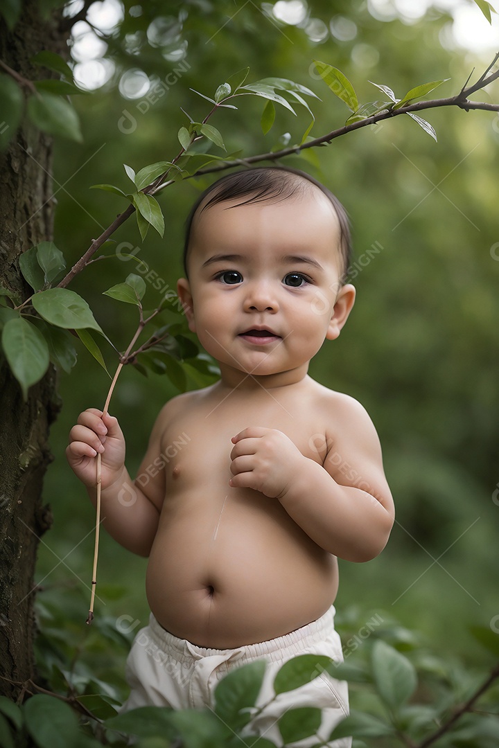 Bebê de seis meses em uma floresta