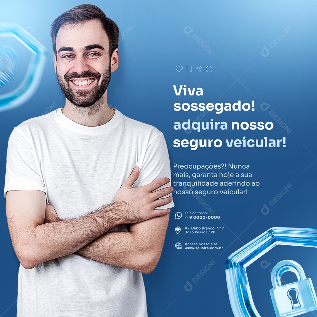 Feed Seguro Viva Sossegado Adiquira nosso Seguro Veicular Social Media PSD Editável