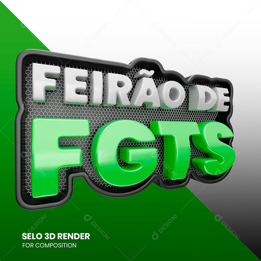 Selo 3D Feirão do FGTS Branco e Verde para Composição PSD