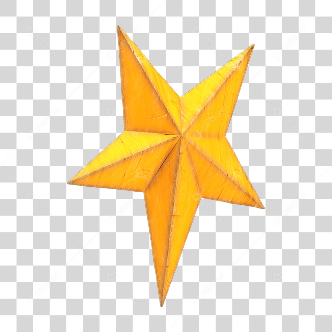 Elemento 3D Estrela de Madeira Amarela PNG Transparente