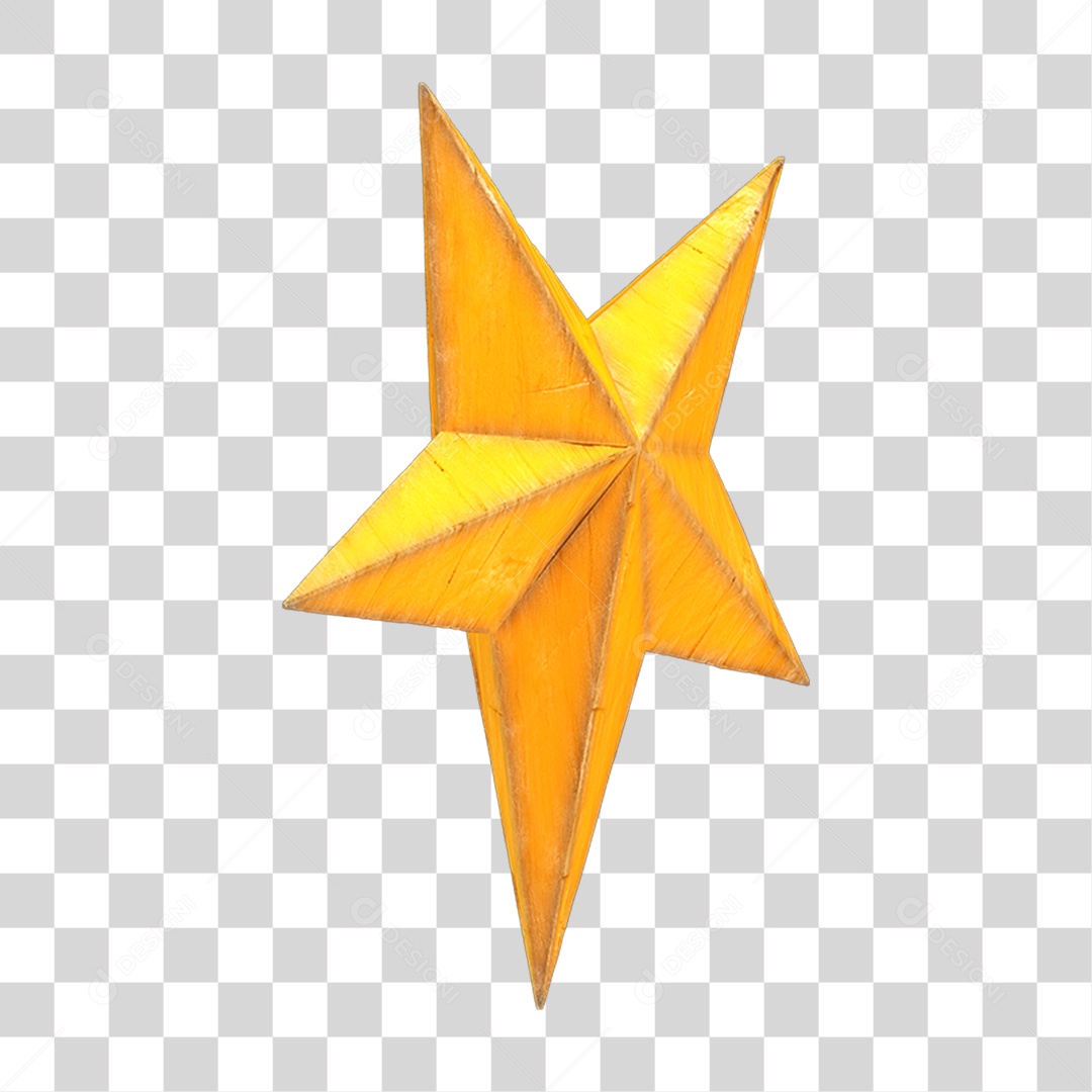 Elemento 3D Estrela de Madeira Amarela PNG Transparente