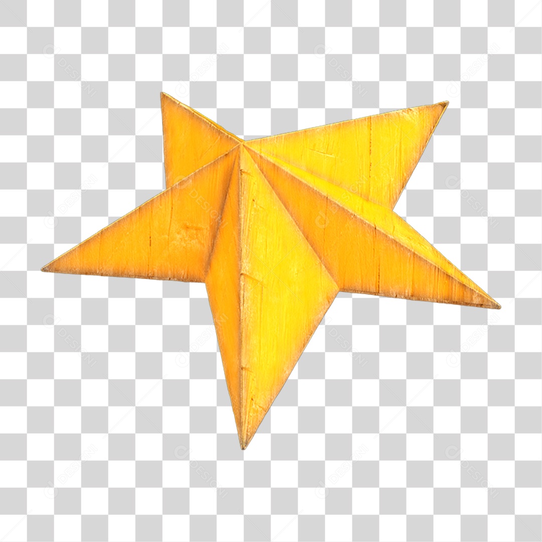 Elemento 3D Estrela de Madeira Amarela PNG Transparente