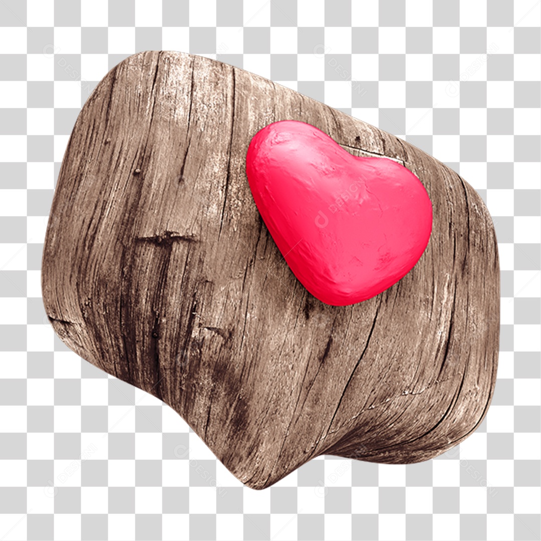 Balão de Madeira com Coração Vermelho PNG Transparente