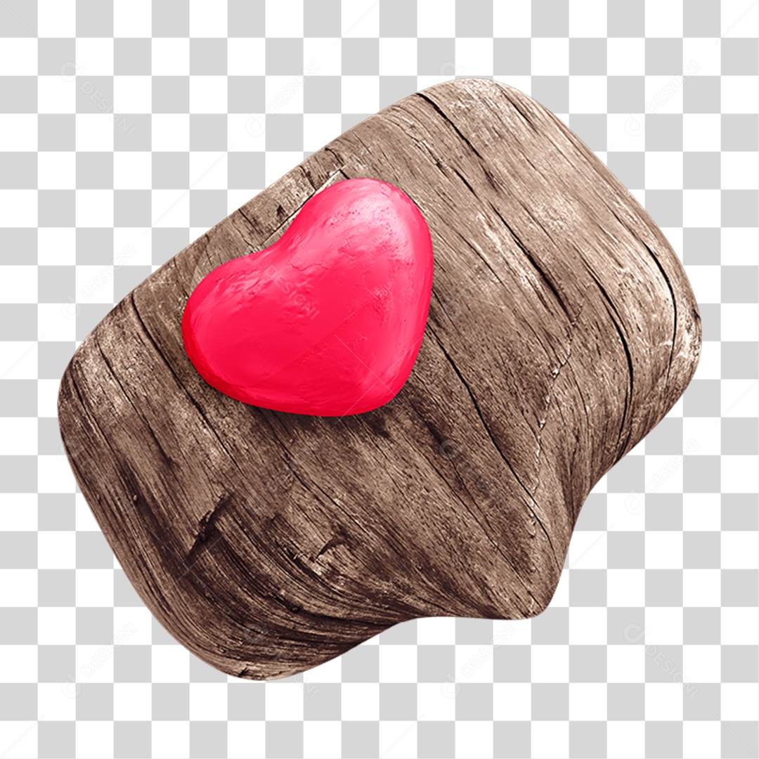Balão de Madeira com Coração Vermelho PNG Transparente