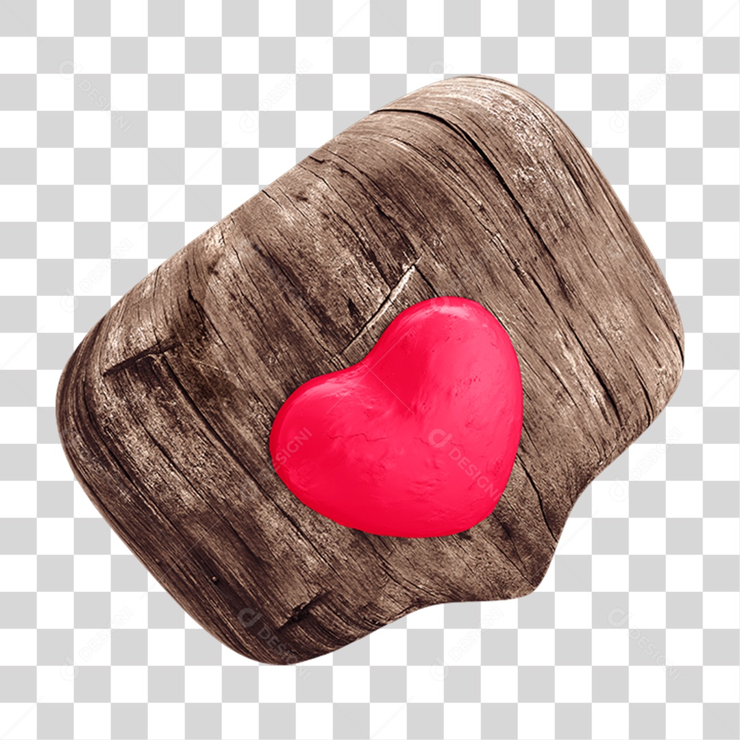 Balão de Madeira com Coração Vermelho PNG Transparente