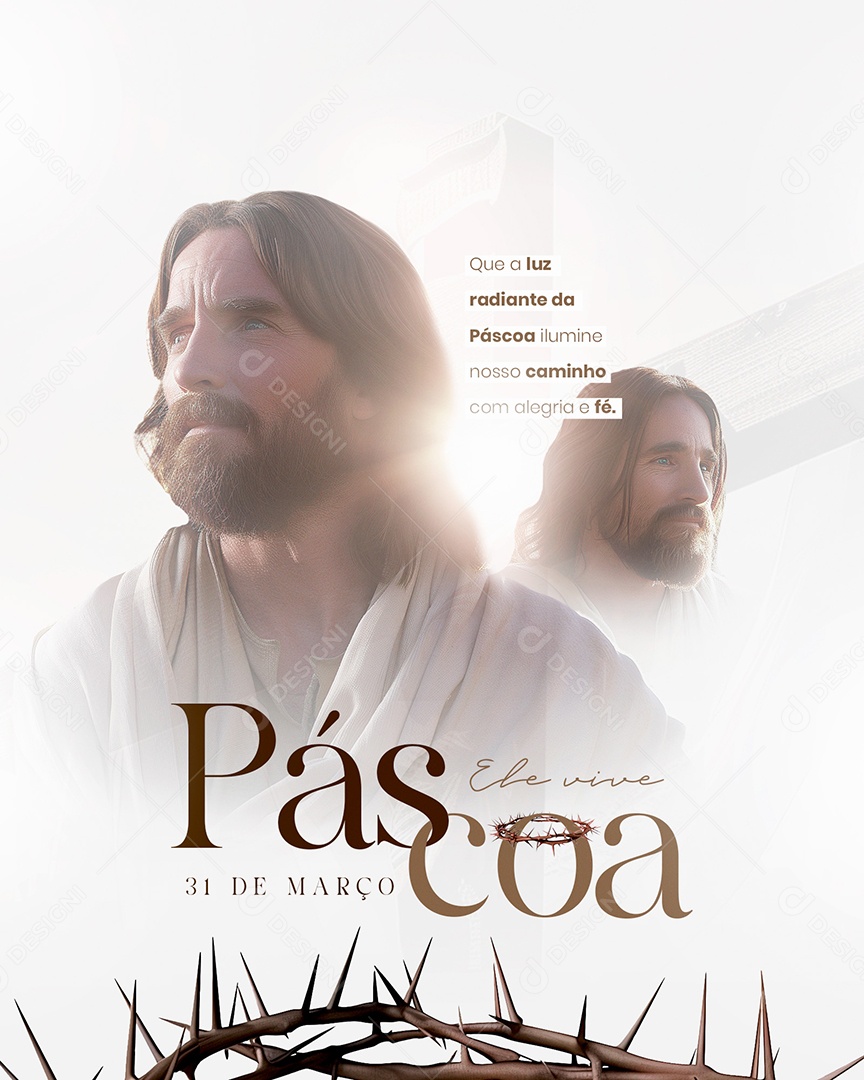 Páscoa 31 de Março Ele Vive Social Media PSD Editável