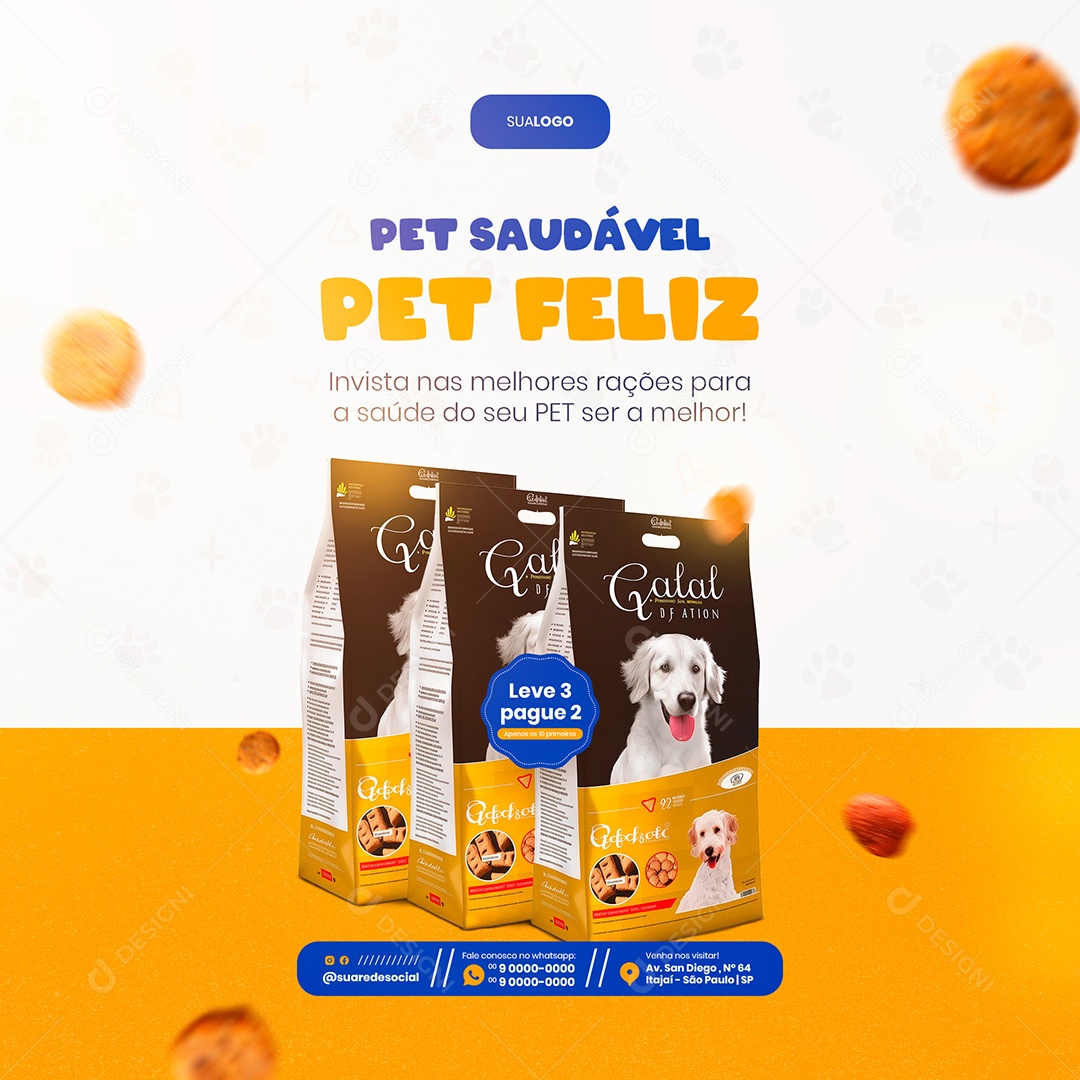 Feed Petshop Pet Saudável Feliz Social Media PSD Editável