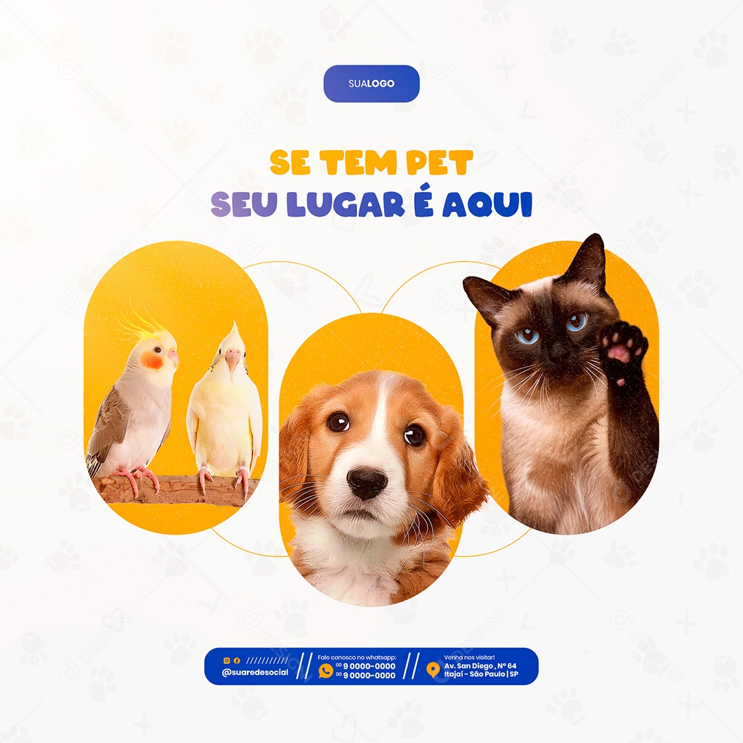 Feed Petshop se tem Pet seu Lugar é Aqui Social Media PSD Editável