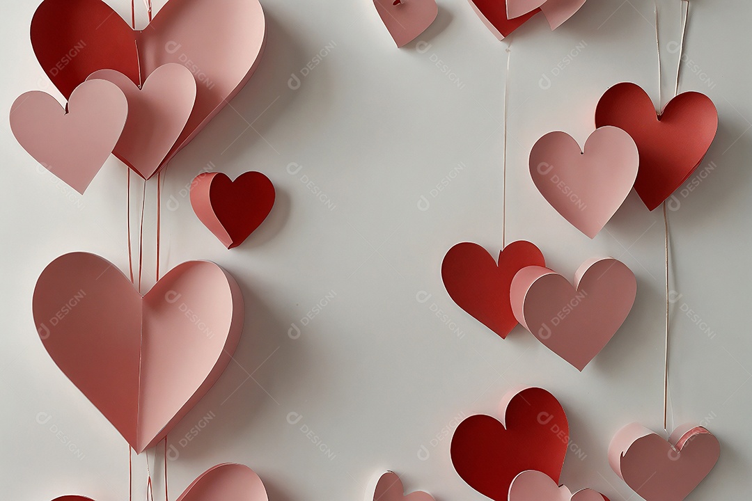 Red and pink hearts made of paper on white background