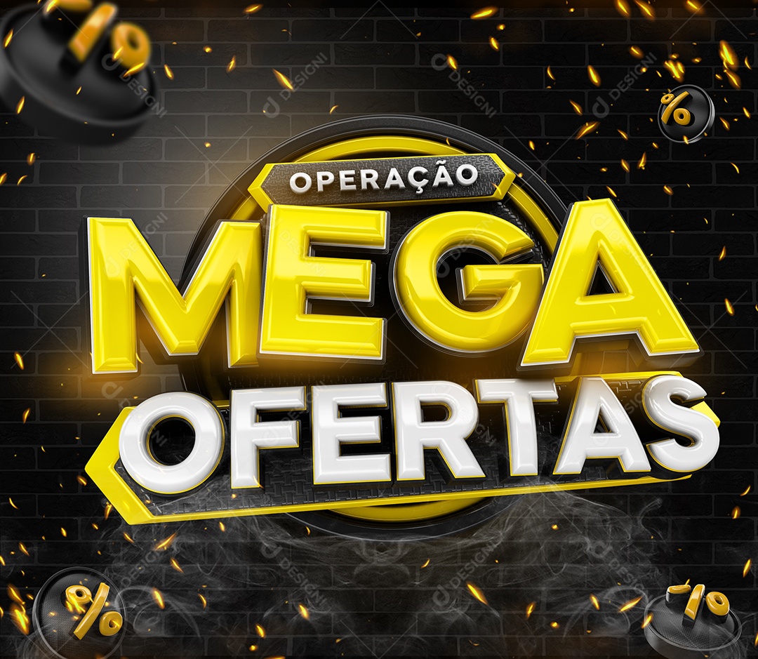 Selo 3D Operação Mega Saldão Amarelo e Branco para Composição PSD