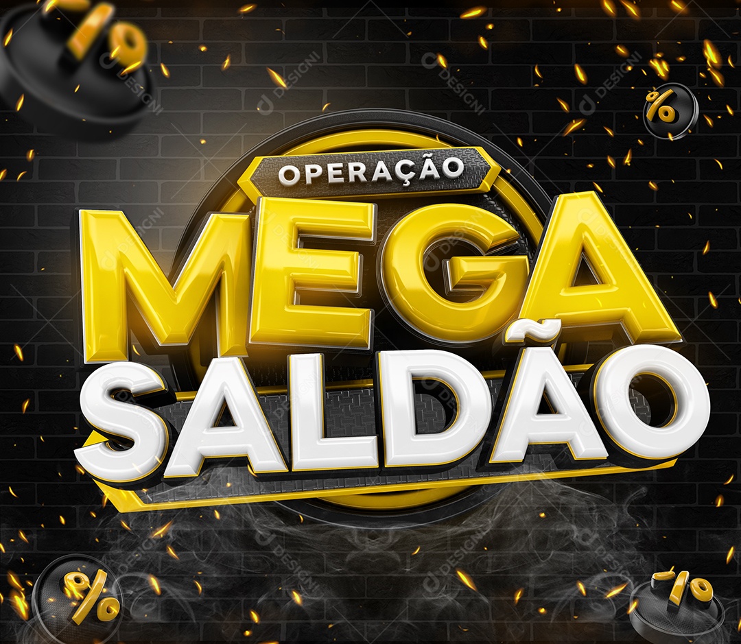Operação Mega Saldão Selo 3D Amarelo e Branco para Composição PSD