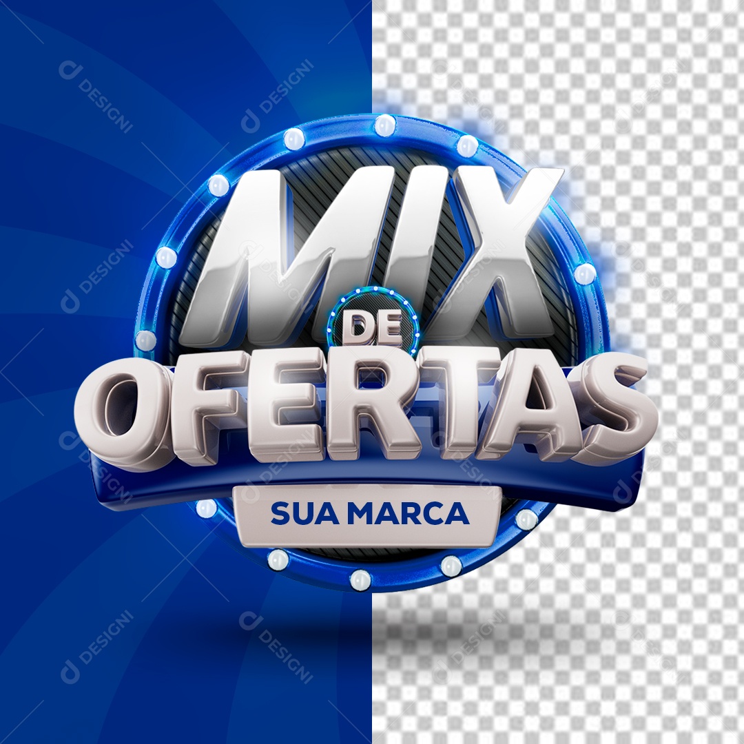 Mix de Ofertas Selo 3D Azul e Branco para Composição PSD