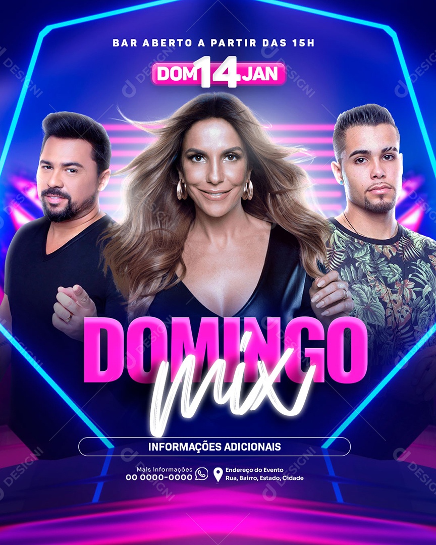 Flyer Bar Aberto a Partir das 15h Domingo Mix Artistas Social Media PSD Editável