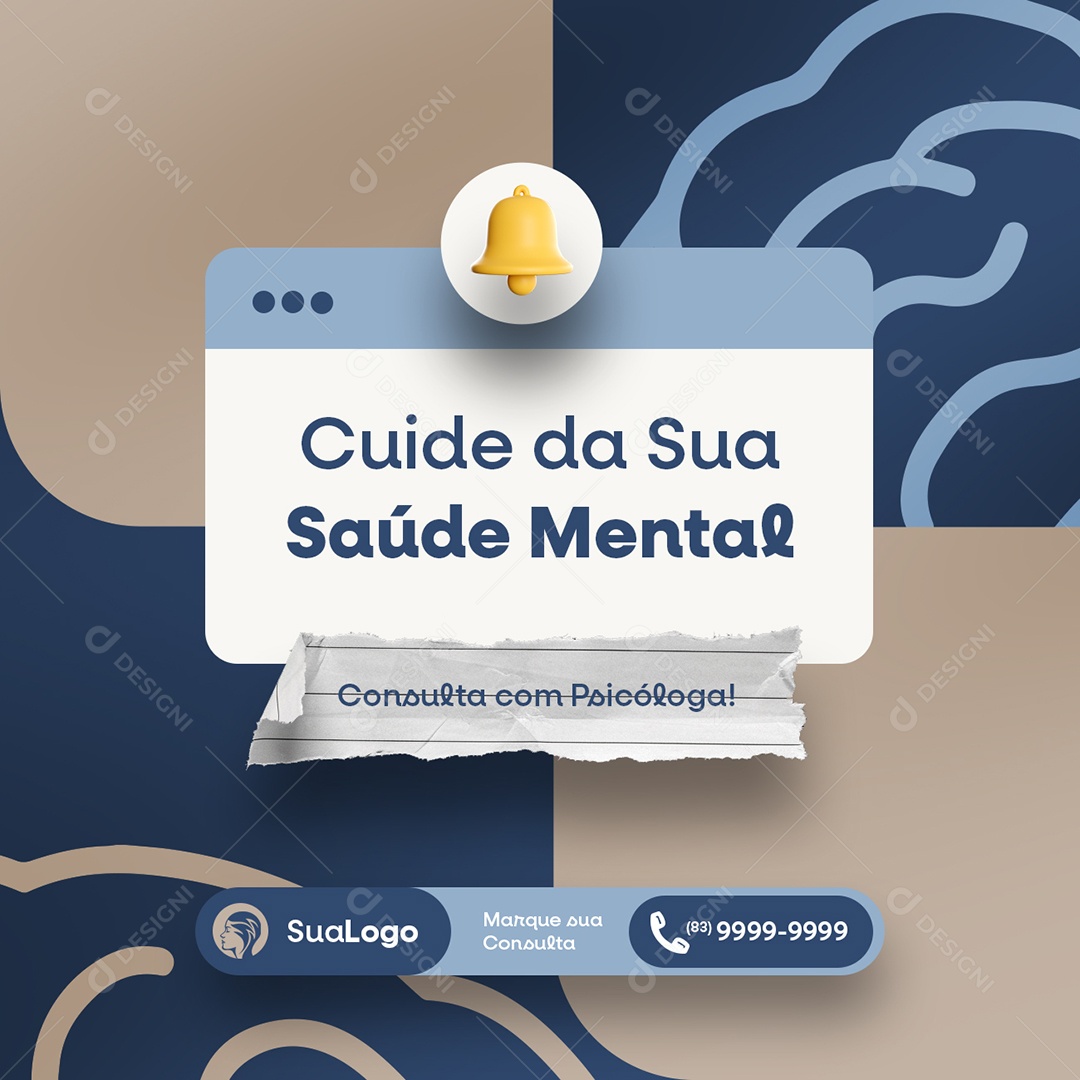 Psicóloga Cuide da Sua Saúde Mental Social Media PSD Editável