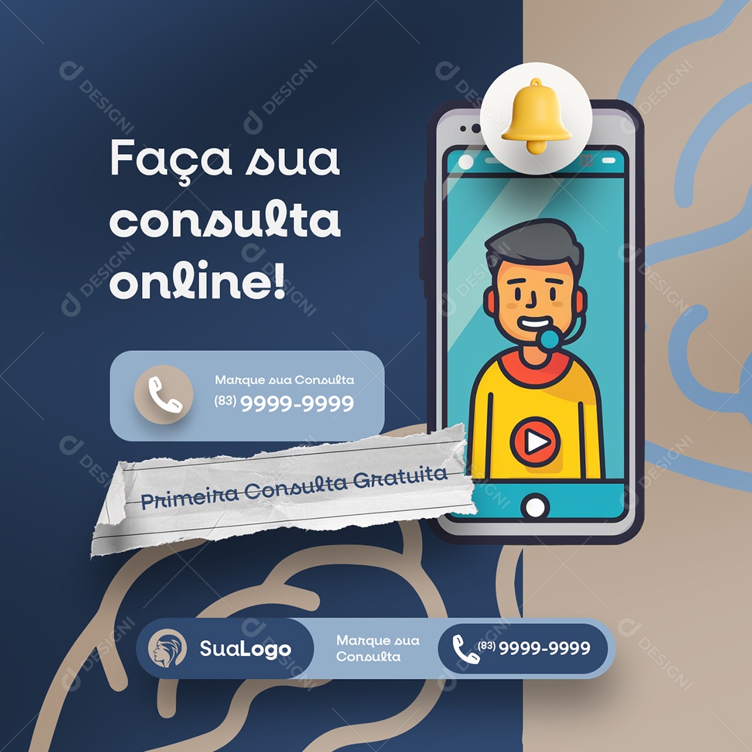 Psicóloga Faça sua Consulta Online Social Media PSD Editável
