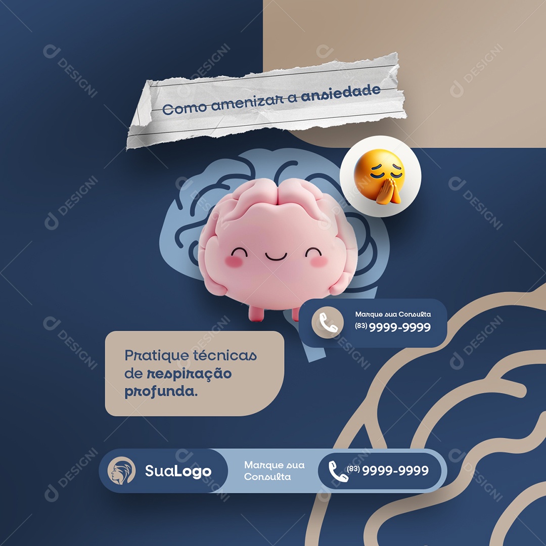 Psicóloga Pratique Técnicas de Respiração Profunda Social Media PSD Editável