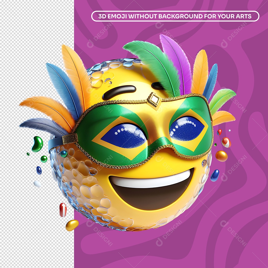 Emoji de Carnaval 3D Para Composição PSD