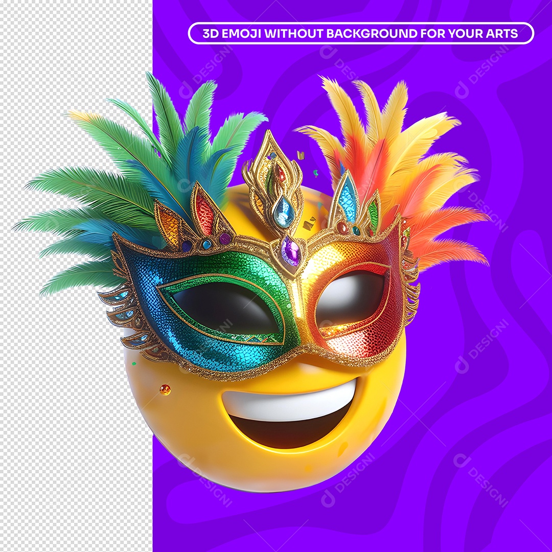 Emoji de Carnaval 3D Para Composição PSD