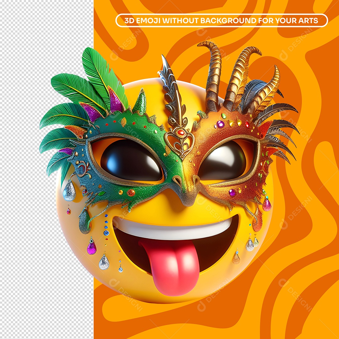 Emoji de Carnaval 3D Para Composição PSD