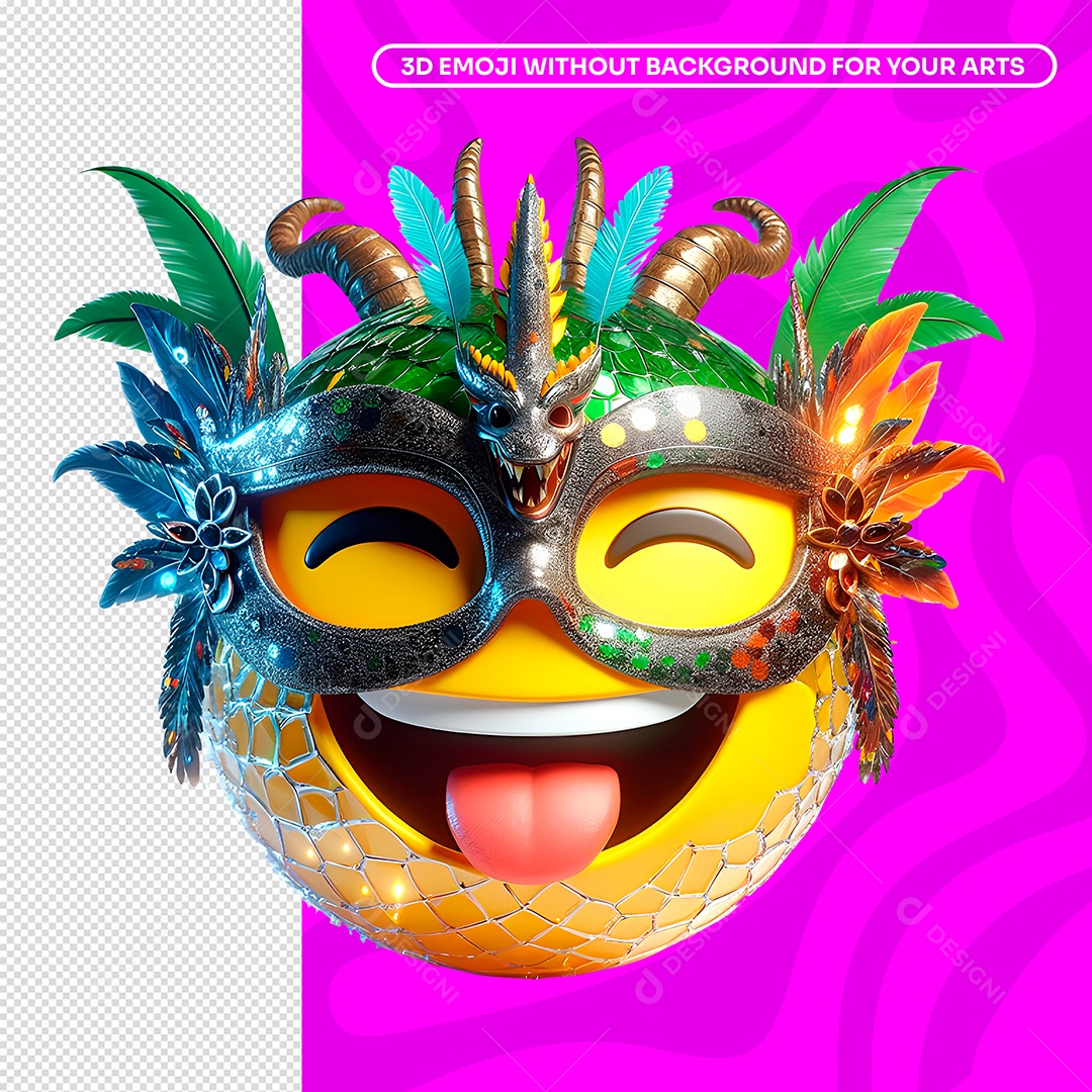 Emoji de Carnaval 3D Para Composição PSD