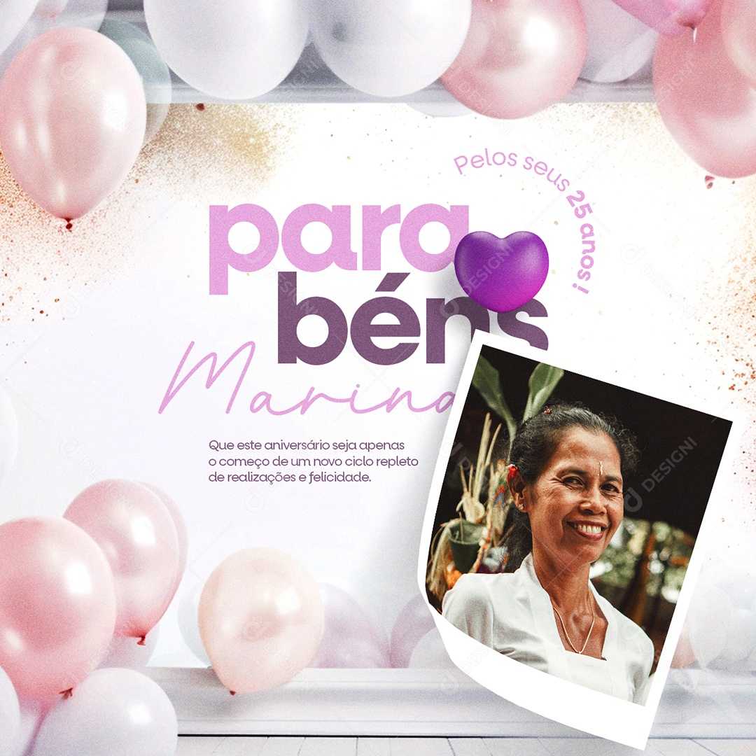 Social Media Aniversário Parabéns Marina Pelos seus 25 Anos PSD Editável