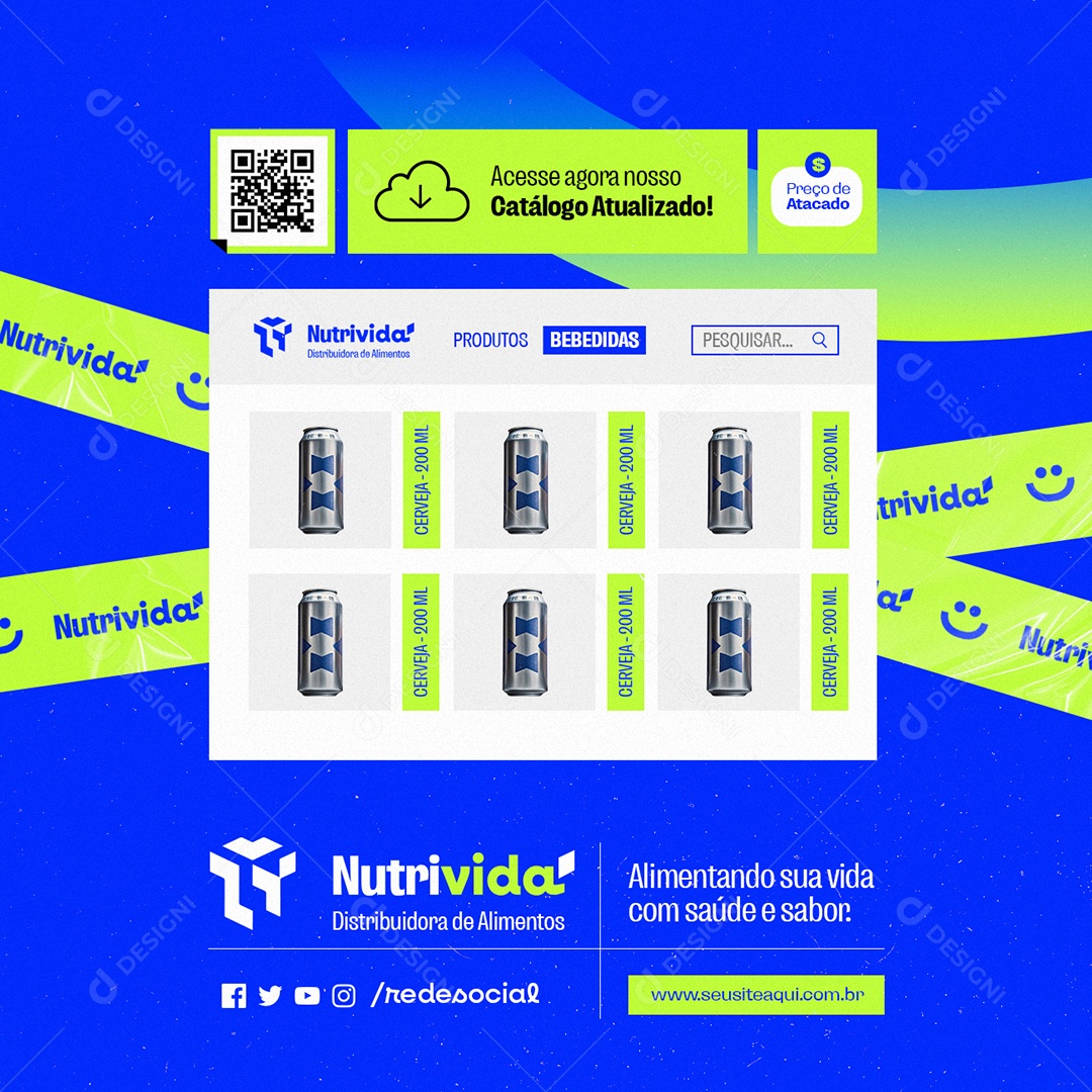 Distribuidora de Alimentos Produtos Bebidas Catálogo Atualizado Social Media PSD Editável