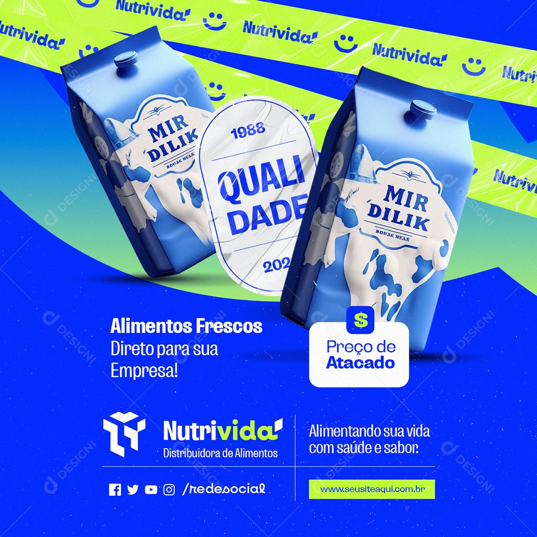 Distribuidora de Alimentos Alimentos Frescos Caixa de Leite Social Media PSD Editável