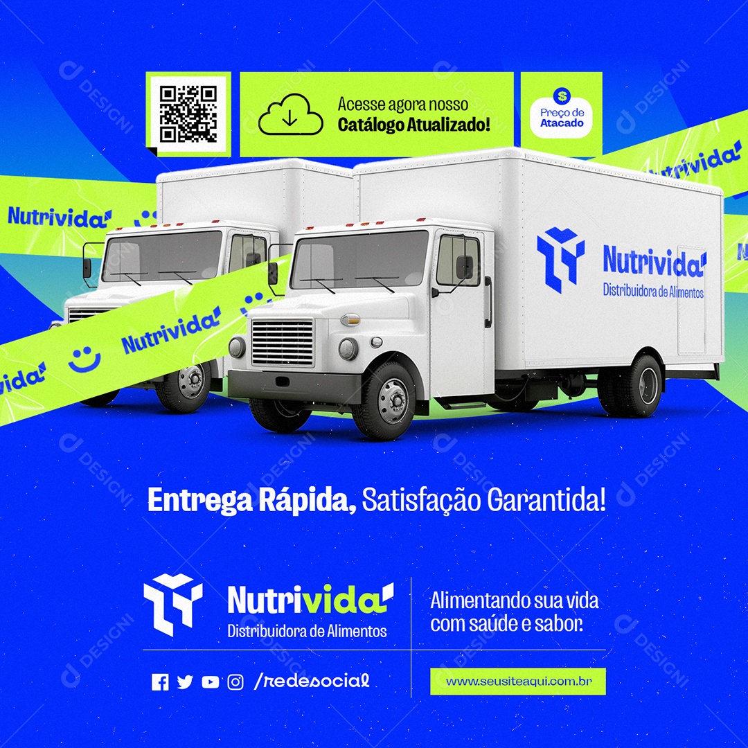 Social Media Distribuidora de Alimentos Entrega Rápida Satisfação Garantida PSD Editável