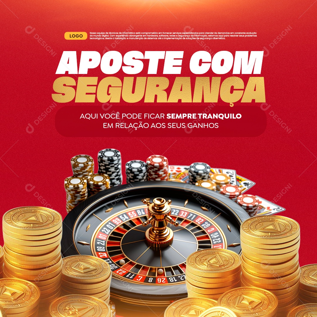 Cassino Aposte com Segurança Sempre Tranquilo Social Media PSD Editável