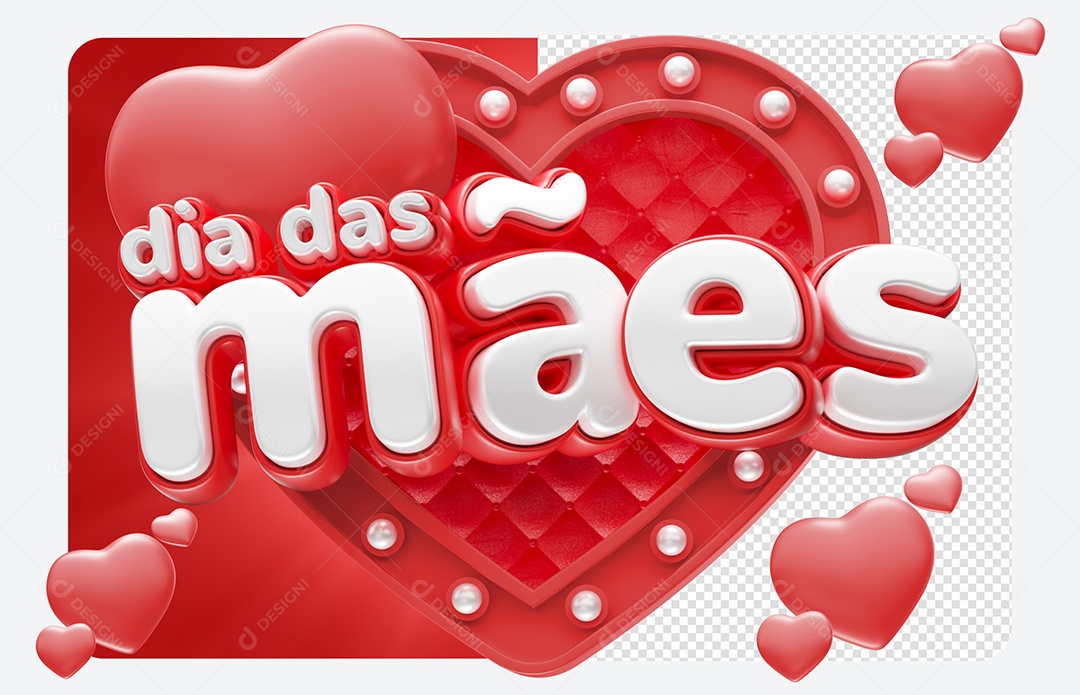 Dia das Mães Selo 3D Vermelho Branco para Composição PSD