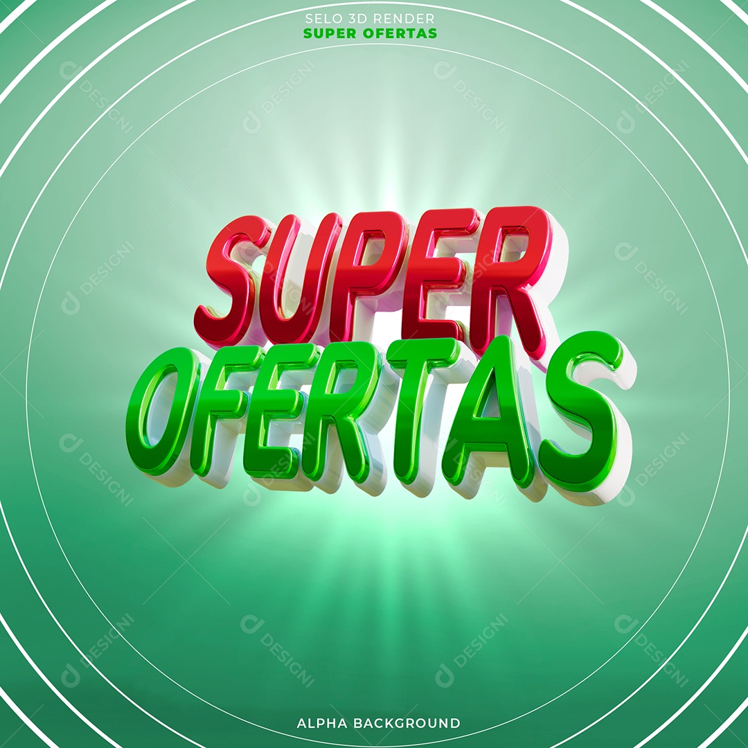 Super Ofertas Selo 3D Vermelho e Verde para Composição PSD