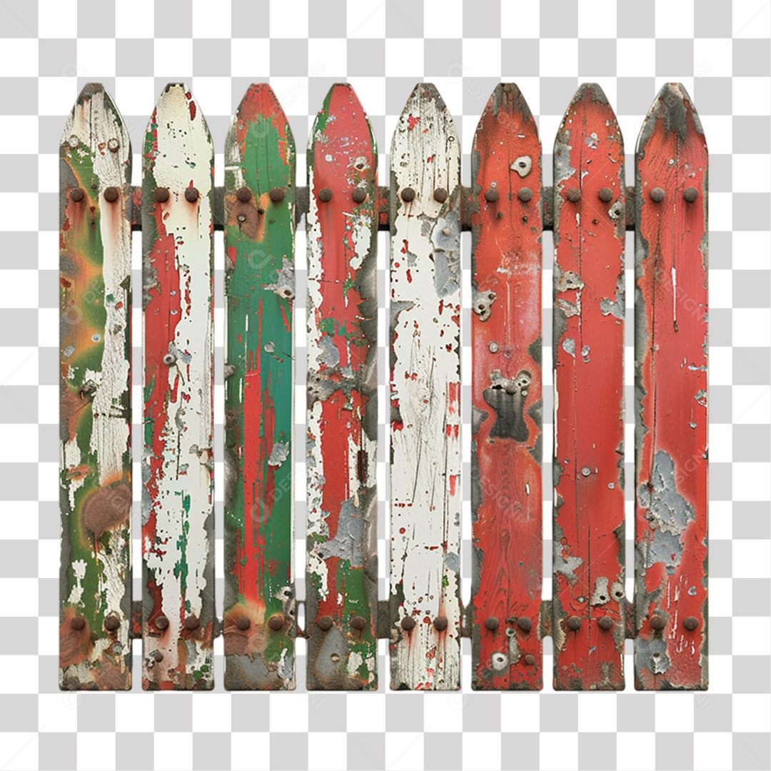 Elemento 3D Cercas Coloridas de Madeira PNG Transparente