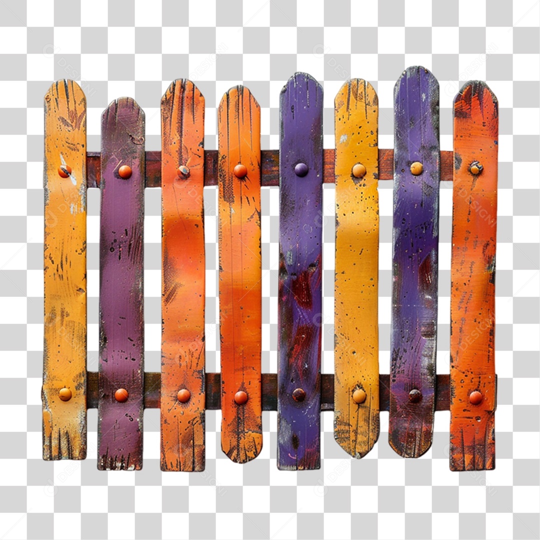 Elemento 3D Cercas Coloridas de Madeira PNG Transparente