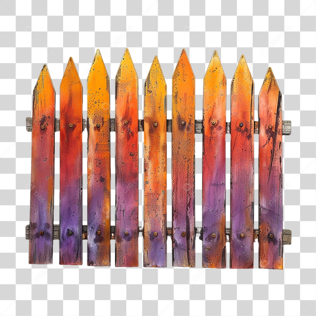 Elemento 3D Cercas Coloridas de Madeira PNG Transparente