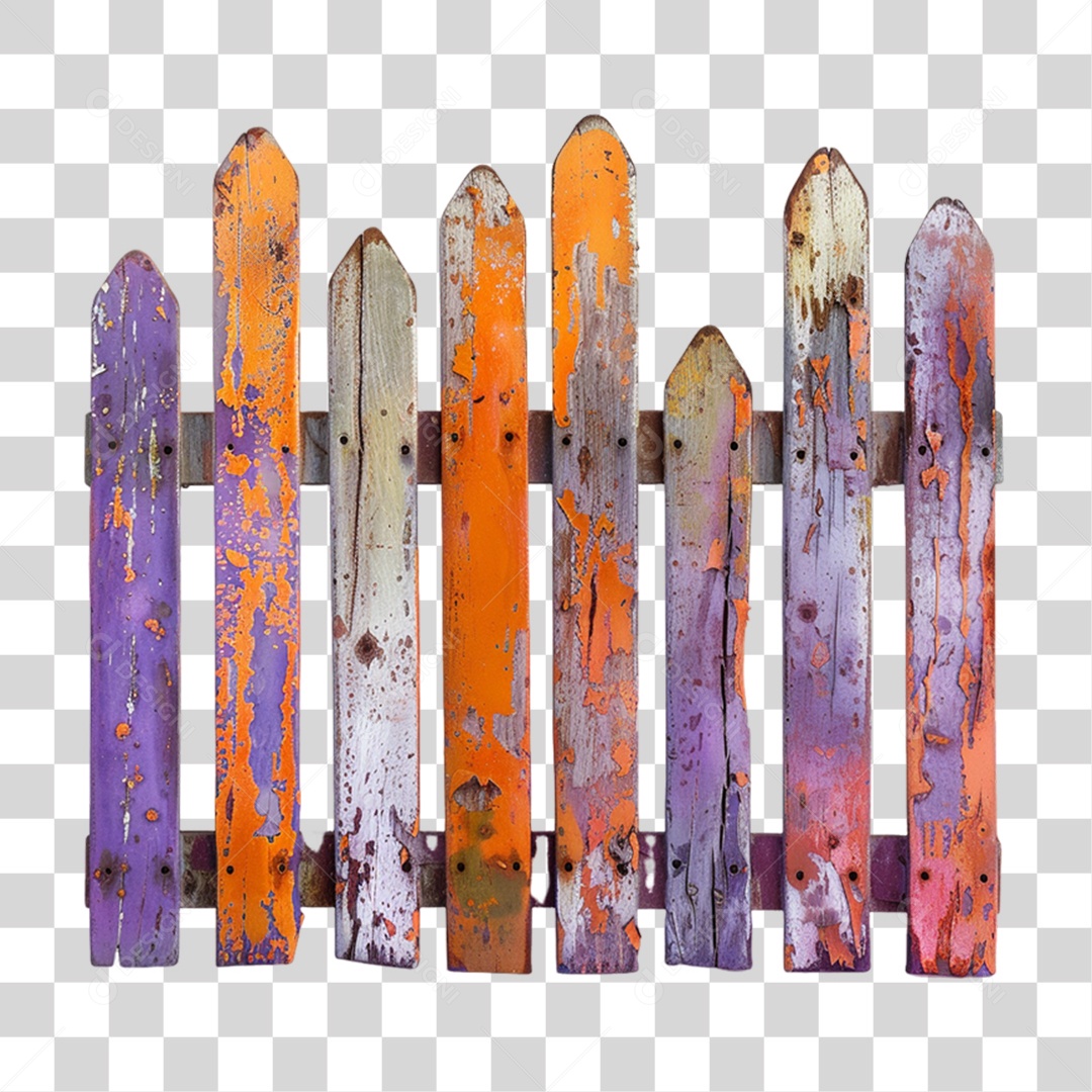 Elemento 3D Cercas Coloridas de Madeira PNG Transparente