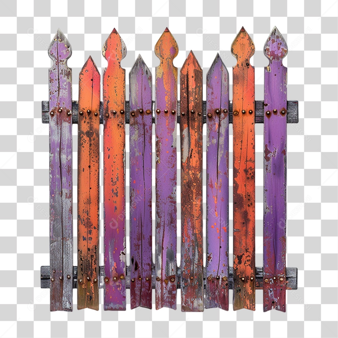 Elemento 3D Cercas Coloridas de Madeira PNG Transparente