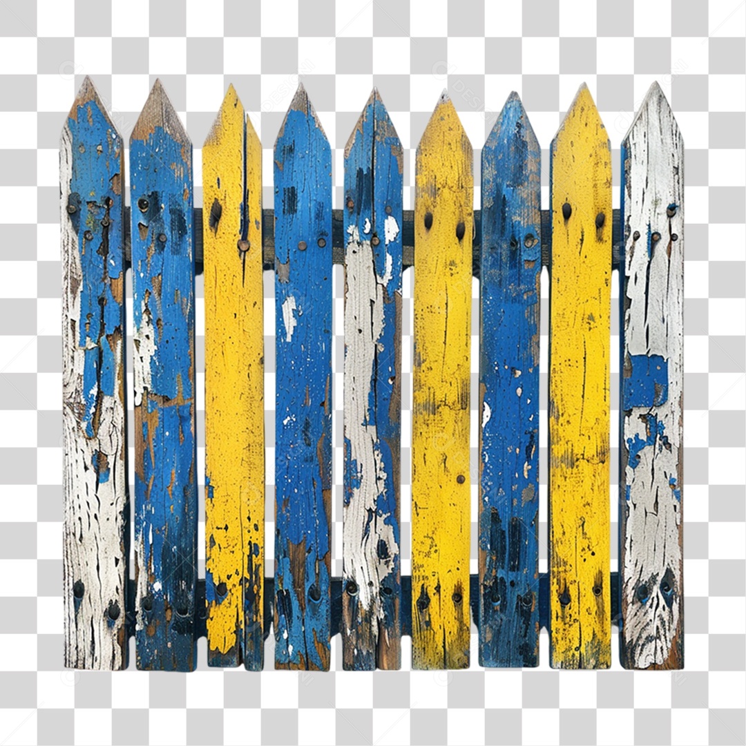 Elemento 3D Cercas Coloridas de Madeira PNG Transparente