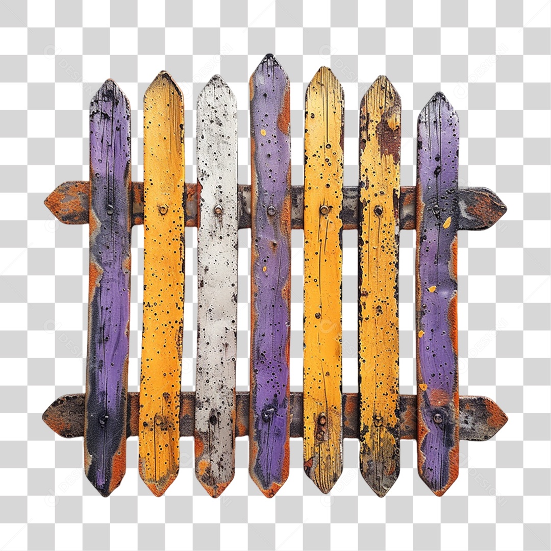 Elemento 3D Cercas Coloridas de Madeira PNG Transparente