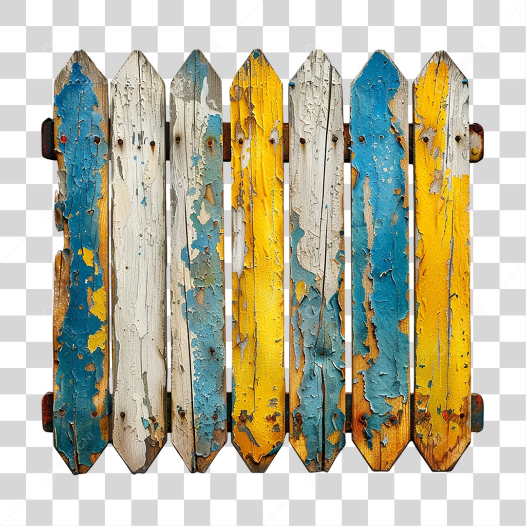 Elemento 3D Cercas Coloridas de Madeira PNG Transparente