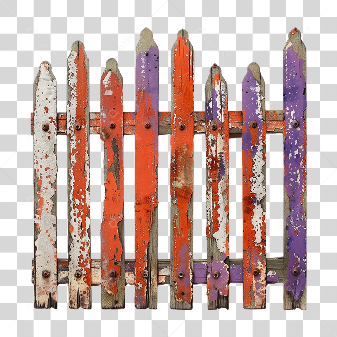 Elemento 3D Cercas Coloridas de Madeira PNG Transparente