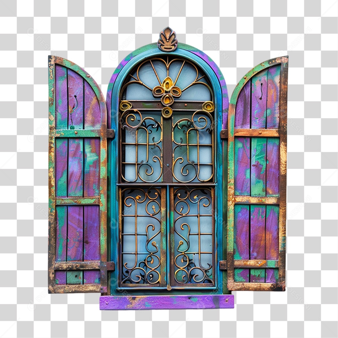 Elemento 3D Janela Colorida PNG Transparente