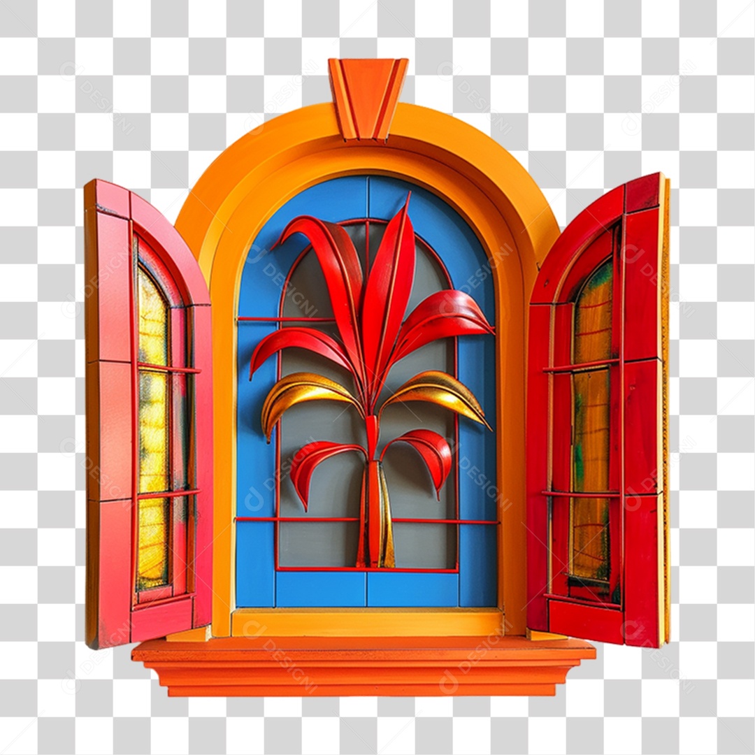 Elemento 3D Janela Colorida PNG Transparente