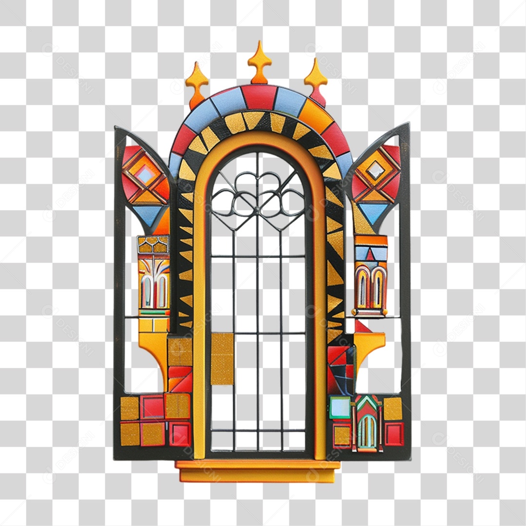 Elemento 3D Janela Colorida PNG Transparente