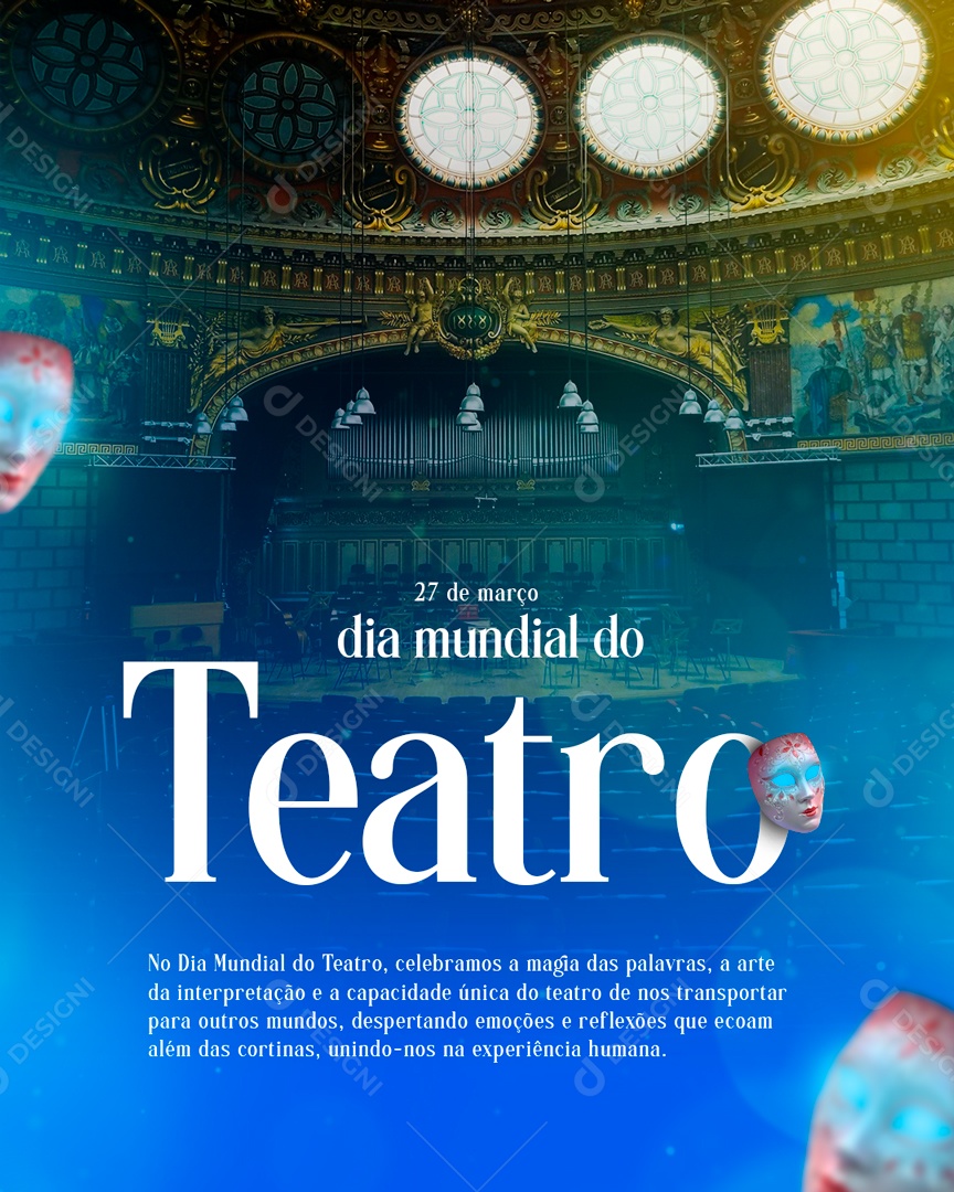 Dia Mundial do Teatro 27 de Março Celebramos a Magia das Palavras Social Media PSD Editável