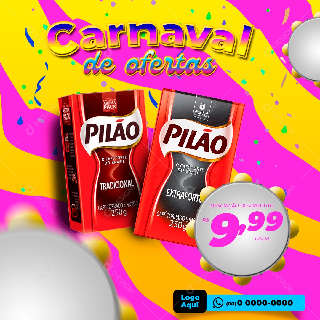 Carnaval de Ofertas Café Pilão Social Media PSD Editável