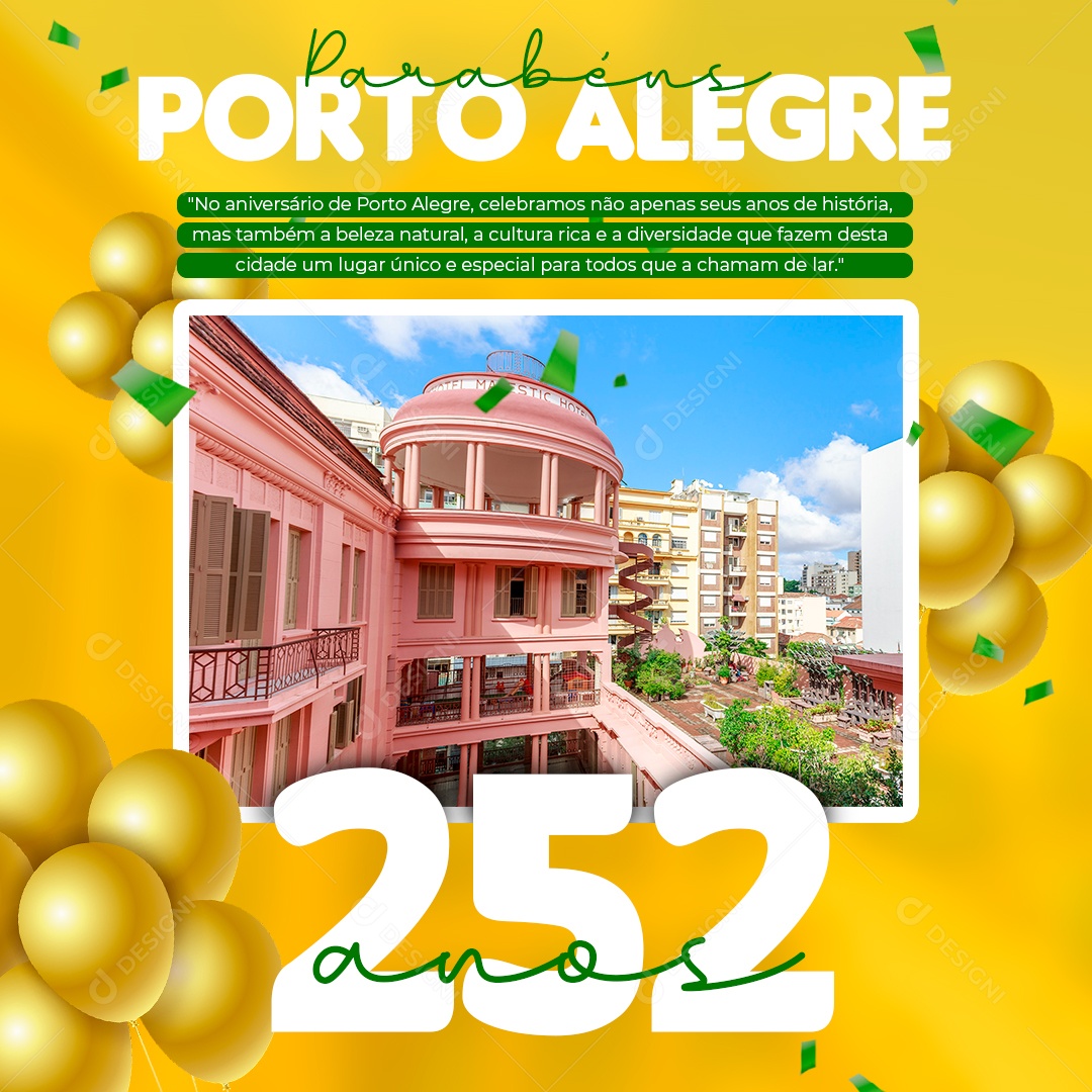 Aniversário Porto Alegre 252 Anos Parabéns Social Media PSD Editável