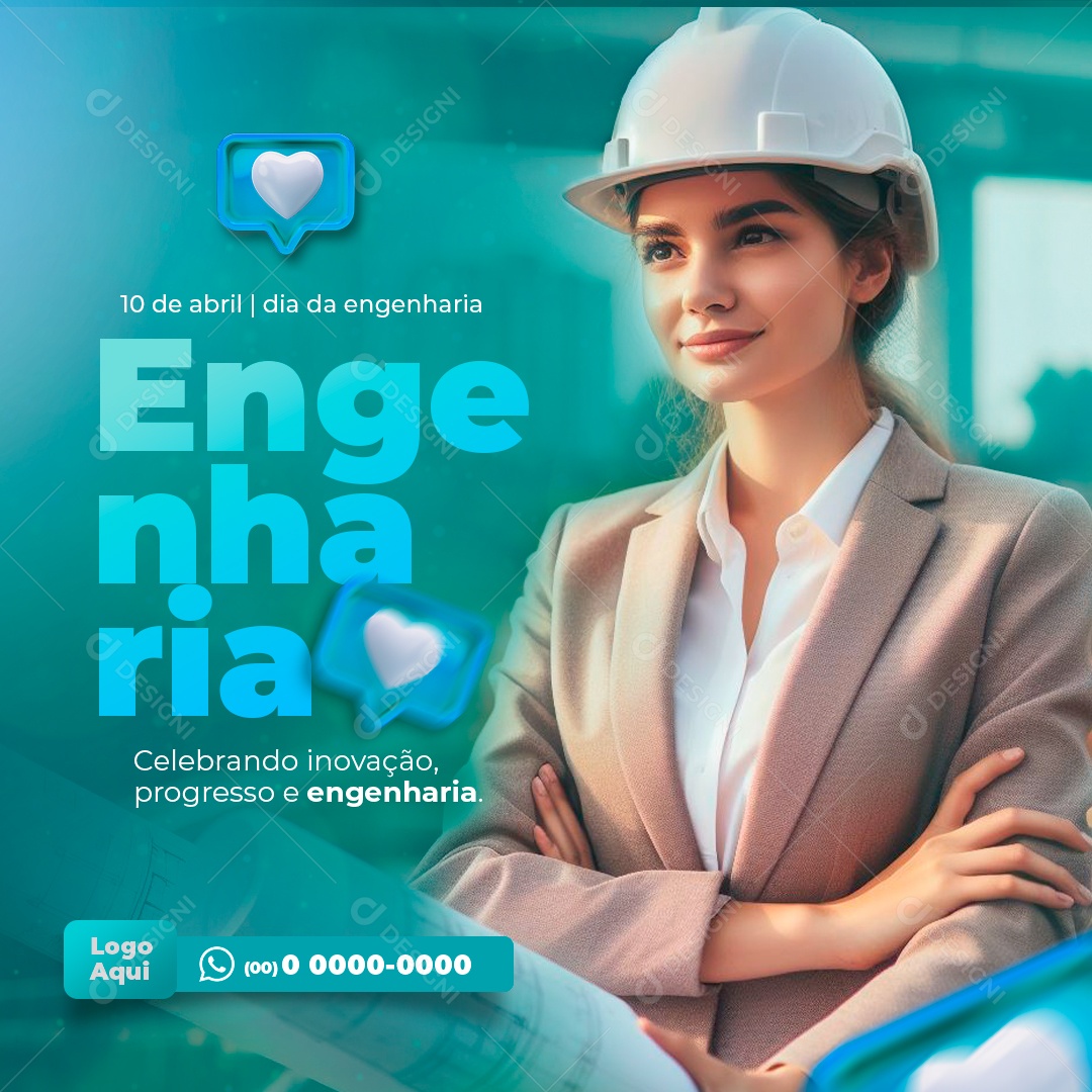 Dia da Engenharia 10 de Abril Celebrando Inovação Social Media PSD Editável
