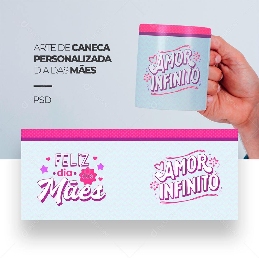 Arte de Caneca Personalizada Feliz Dia das Mães PSD Editável
