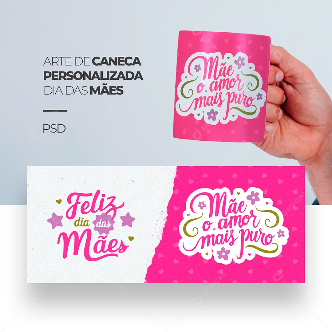 Arte de Caneca Personalizada Feliz Dia das Mães PSD Editável