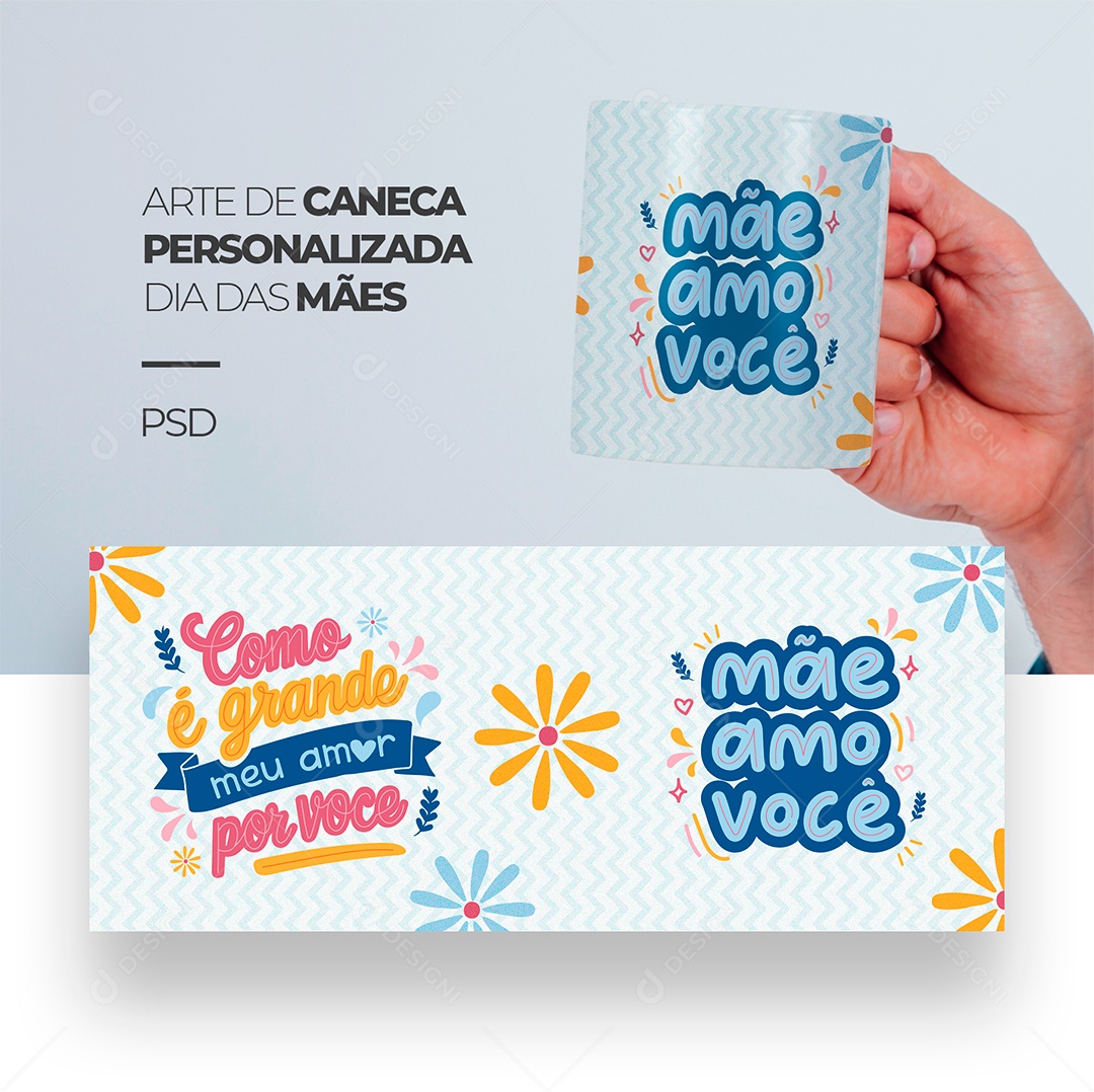 Arte de Caneca Personalizada Dia das Mães Como é Grande Meu Amor PSD Editável
